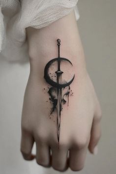 Hand Moon Tattoos For Women, Space Theme Tattoo Ideas, Badass Women Tattoos, Tattoo Words Ideas For Women, Small Gothic Tattoos For Women, Made Of Magic Tattoo, Moon Tattoo Hand, Moon Tattoos Ideas, Tatos Ideas