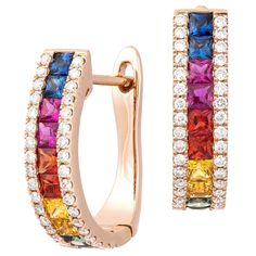 EARRING 18K White Gold Diamond 0.39 Cts/72 Pieces, Multi Sapphire 0.85 Cts/20 Pieces 18k Gold Earrings, Multi Sapphire, Jewelry Earrings Hoops, White Gold Diamonds, Diamond White, Gold Diamond, Gold Earrings, Gold Bracelet, 18k Gold