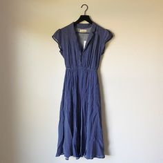 Perfect Condition, New With Tags. Dress Has A Split In The Front With A Blue Liner Underneath. Chic Knee-length Indigo Dress, Indigo Knee-length Cotton Midi Dress, Casual Fitted Indigo Dress, Indigo Cotton Midi Length Dress, Indigo Cotton Day Out Dress, Cotton Indigo Dress For Day Out, Indigo Fitted Cotton Midi Dress, Indigo Knee-length Spring Dress, Indigo Midi Dress For Spring