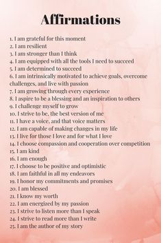 an affirmation is shown in pink and white with the words affirmations on it