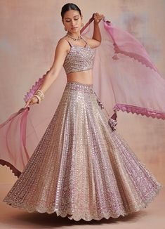 Kaynaat Plum and Rose Embroidered Lehenga Set Suhino - Fabilicious Fashion Dress India, Mirror Work Lehenga, Pengantin India, Work Lehenga, Embroidered Lehenga, Zari Work, Organza Dupatta, Silk Lehenga, Lehenga Designs