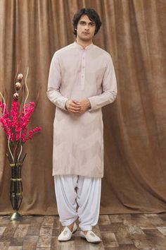 Shop for Soniya G Gold Handloom Silk Pintuck Kurta And Salwar Set for Men Online at Aza Fashions White Salwar, Kurta Set For Men, Kurta Set, Full Sleeves, Chevron Pattern, Pin Tucks, Embroidered Silk, Mandarin Collar, Aza Fashion