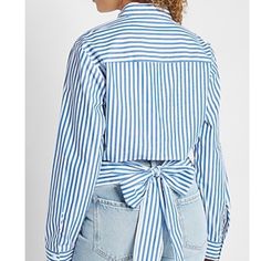 Express Striped Tie Back Cropped Shirt In Xs Blue Cropped Cotton Shirt, Blue Cropped Shirt For Spring, Cropped Shirt, Striped Tie, Crop Shirt, Tie Backs, Tie Back, Button Down Shirts, Button Down Shirt