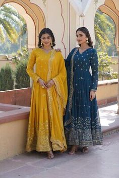 ad eBay - ANARKALI SALWAR KAMEEZ PAKISTANI INDIAN KURTI SUIT WEDDING GOWN PARTY WEAR DRESS - Buy Now, click the link (eBay) Georgette Gown, Gown With Dupatta, Fabric Work, Yellow Gown, Party Wear Gown, Anarkali Gown, Party Kleidung, Gowns Online, Anarkali Dress