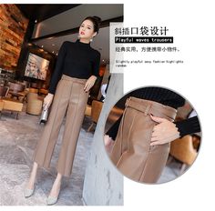 FREE SHIPPING Women Belted High Waist Faux Leather Pants JKP3031 Stretch Leather Pants For Business Casual In Fall, High Waist Stretch Leather Pants For Office, Non-stretch Leather Pants For Winter Workwear, New Fashion Clothes, Style Wide Leg Pants, Vintage Long Dress, Pants With Belt, Leather Pants Women, Outwear Women