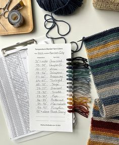 a table topped with lots of knitting supplies