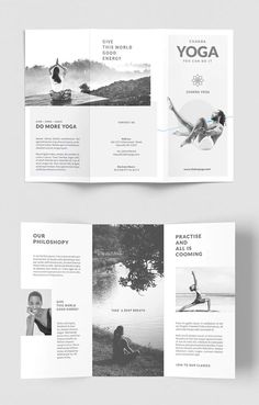 the yoga brochure is open and ready to be used as a pamphlet or book