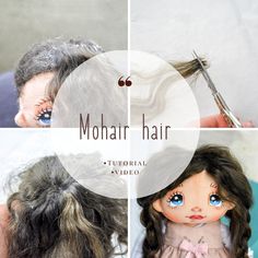 there are pictures of hair being cut and put on the doll's head with scissors