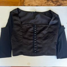 Pretty Little Thing Black Satin Hook And Eye Sheer Sleeve Top, Size Us 4, Never Worn - Tags Still On, Sleeves Are A Sheer Material Sheer Sleeves Top, Metallic Jeans, Tie Front Cardigan, Blue Crop Tops, Hook And Eye, Sheer Material, Pretty Little Thing, Shoulder Crop Top, Sheer Top