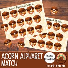 acorn alphabet match is shown with the letters and numbers for each letter on it