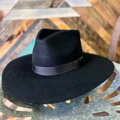 Black colored wool pinch front western hat, black hat band included. 100% Wool. Made by M&F Western- Twister Hats Be sure to look for all our hat accessories! We have hat pins, bands, feathers, and more! Pirates Life, Mens Fashion Illustration, Black Fedora, Western Hat, Hat Accessories, Love Hat, Western Hats, Black On Black, M F