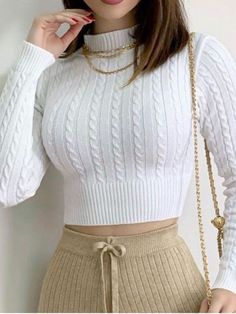 white sweater Quick Outfits, Easy Trendy Outfits, Modest Fashion Outfits, Really Cute Outfits, Casual Style Outfits, Teen Fashion Outfits, Outfits Casuales, Knitwear Women, Cute Fashion