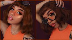 Velma Cosplay Makeup, Velma Eye Makeup, Velma Halloween Makeup, Velma Costume Makeup, Black Velma Cosplay, Velma Inspired Makeup, Velma Hairstyle, Velma Makeup Scooby Doo