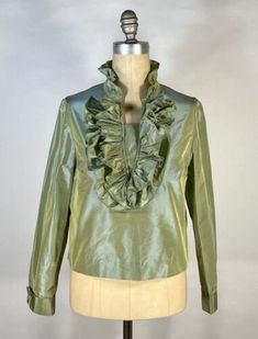 Vintage 1980's IRIDESCENT green with blue & gold silk taffeta blouse top shirt M | eBay Green Evening Tops For Spring, Green Silk Top For Evening, Green Silk Party Top, Formal Green Blouse For Fall, Vintage Gold Silk Top, Vintage Silk Top For Formal Occasions, Vintage Silk Tops For Formal Occasions, Spring Gold Silk Top, Green Formal Summer Tops