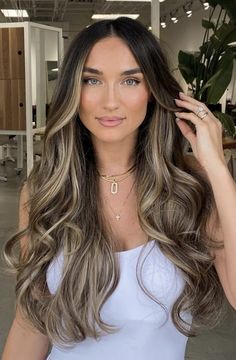 Minimal Blonde Highlights On Brown Hair, Minimal Blonde Highlights, Thick Dark Hair, Blonde Highlights On Brown, Blonde Highlights On Brown Hair, Brunette With Blonde, Highlights On Brown Hair, Darker Hair