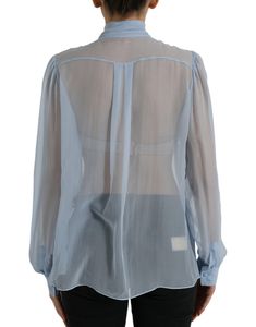 DOLCE & GABBANA Gorgeous brand new with tags, 100% Authentic Dolce & Gabbana ascot collar button closure long sleeves blouse top. Crafted from silk. Model: Long sleeve top Colour: Light Blue Material: 100% Silk Button closure closure Logo details Made in Italy