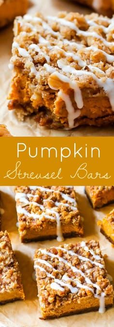 pumpkin granola bars with white icing on top and the words, pumpkin glaze