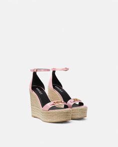 Medusa '95 Satin Wedge Sandals 120 mm Pink | VERSACE US Versace Clothes Women, Versace Shoes Women, Versace Clothes, Pink Versace, Versace Heels, Versace Sandals, Designer Wedges, Versace Women, Versace Pink