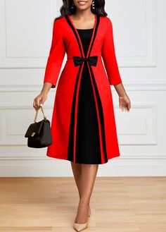 Red Dress Sleeves, Three Quarter Sleeve Dresses, Classy Dress Outfits, Neck Bodycon Dress, Classy Casual Outfits, Moda Plus, African Design Dresses, Latest African Fashion Dresses, Classy Dress