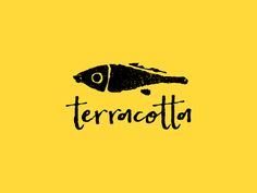 a fish with the word terracotta written in black ink on a yellow background