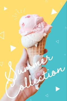 a hand holding an ice cream cone with the words summer collection on it