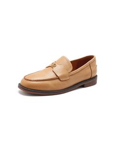 Real Leather Pointed Toe Metal Buckle Front Loafers — Obiono Heel Type, Leather Heels