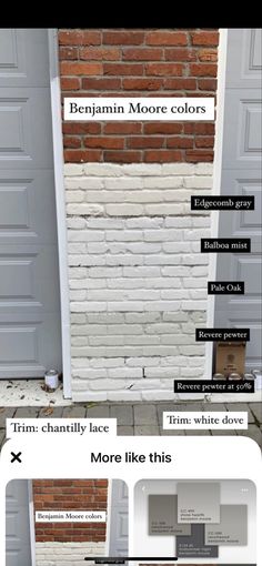 the side of a brick building with different colors and sizes on it, including white paint