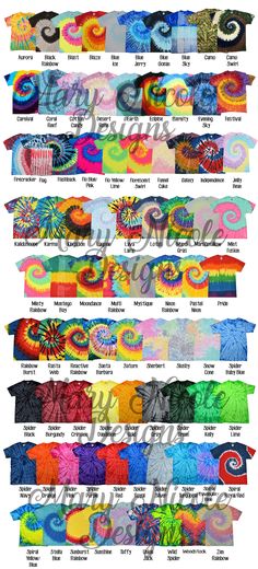 the different colors of tie dyes