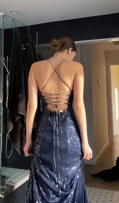 Make a statement in this stunning Navy Blue Sequin Criss Cross Back Long Prom Dress. The intricate sequin detailing will dazzle from every angle, while the criss cross back adds a touch of elegance. With a side slit to show off your legs, this dress is perfect for any prom or formal event. Dress DetailStyle: BodyconFabric: SequinColor: Navy BlueLength: Floor LengthNeckline: V-neck Sleeves: Spaghetti StrapBack Style: Open Cross Back Prom Dresses For Big Chest, Year 12 Formal Dresses, Blue Sequin Prom Dress, Blue Sparkly Dress, Sequin Ball Gown, Sequin Sleeve, Sequin Prom Dress, Sequin Prom Dresses