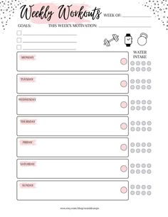 the weekly workbook is shown with pink dots