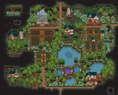 an image of a map with houses, trees and water in the middle of it