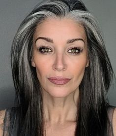 Hally Berry, Black And Grey Hair, Silver Hair Highlights, Grey Hair Don't Care, Lily Munster, Butterfly Haircut, Grey Hair Transformation, Jennifer Lee, Gorgeous Gray Hair