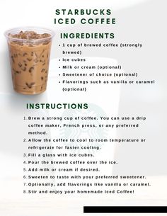 starbucks iced coffee recipe with instructions on how to make it