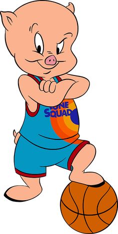 a cartoon pig is playing with a basketball