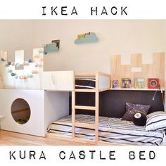 a child's bedroom with bunk beds and toys