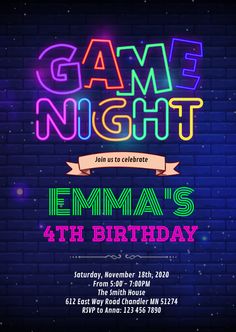 the neon game night birthday party is coming to an end on friday, november 13th