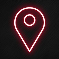 a red neon map pointer on a black background