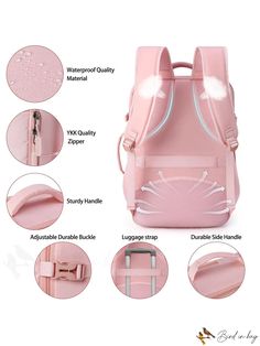 BirdinBag - 17 Inch Flight Approved Waterproof Travel Backpack with 40L Capacity for Business and College Back To School Pink Waterproof Backpack, Waterproof Bag For Outdoor Activities And Back To School, Multifunctional Waterproof School Backpack, Pink Waterproof Backpack, Rectangular Waterproof Backpack For Students, Mens Backpack Travel, Pink Details, Pink Backpack, Word Wrap