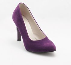 a purple high heeled shoe on a white background