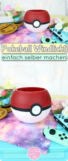 the pokeball bowl is sitting on top of a table