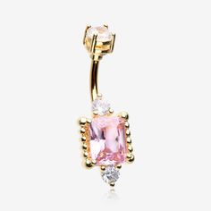 Golden Princess Sparkle Adornment Belly Button Ring-Clear Gem/Pink Pink Belly Rings For Wedding, Elegant Pink Piercings As A Gift, Pink Internally Threaded Belly Rings As Gift, Golden Princess, Button Making, Dangle Belly Rings, Golden Design, Navel Piercing, Belly Button Ring