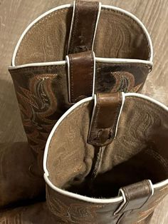 Justin 350JR CRAZY DARK TAN KIDS Leather Cowboy Western Boots Size 5.5D Broke In | eBay