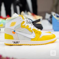 Best Prada Men Shoes Jordan 1 Off White, Air Jordan 1 Women, Hypebeast Sneakers, Shoes Sneakers Jordans, Best Shoes For Men, Air Jordan Sneakers, Canary Yellow, Nike Air Jordan 1, Swag Shoes