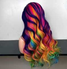 Exotic Hair Color, Holographic Hair, Rainbow Wig, Wig Ideas, Rainbow Hair Color, Hair Color Unique