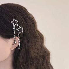 Y2K Star Pentagram Beads Tassel Hair Clips For Girls Filigree Star Metal Snap Clip Hairpins Hair Pin One Side, Silver Star Hair Accessories, Y2k Outfit Accessories, Star Accessories Hair, Star Shaped Accessories, Star Accessories Y2k, Cute Accessories For Hair, Star Pins Hair, Silver Star Accessories