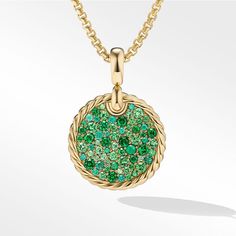 David Yurman Elements Earth Pendant in 18K Yellow Gold with Pave Tsavorite and Emeralds Elements Earth, Charms For Bracelets, Spessartite Garnet, Timeless Symbol, Orange Sapphire, Amulets, Emerald Gemstone, Yellow Sapphire, Customer Care