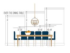 the dining table and chairs are shown with measurements for each seat, which is on top of