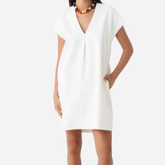 Mini Dress V-Neckline Short Sleeve Gathered Front Boxy Silhouette Straight White Short Sleeve Dress, Jag Jeans, Jeans White, Short Sleeve Dress, White Short, Sleeve Dress, White Jeans, Colorful Dresses, Short Sleeve Dresses