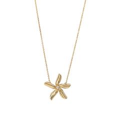 From the Mini Collection, this Star Jasmine pendant necklace features a round brilliant diamond secured by prongs in the center of a 14K yellow gold jasmine flower bloom on a split chain. Total diamond weight: 0.04ct Chain length: 18 in Star Jasmine, Jasmine Flower, Mini Collection, Circle Monogram, Flower Accessories, Hand Jewelry, Gold Star, Brilliant Diamond, Flower Jewellery