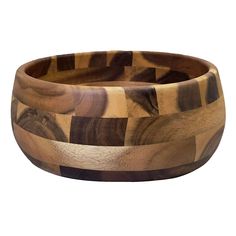 a wooden bowl that is made out of wood and has many different designs on it